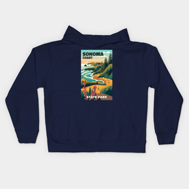 A Vintage Travel Art of the Sonoma Coast State Park - California - US Kids Hoodie by goodoldvintage